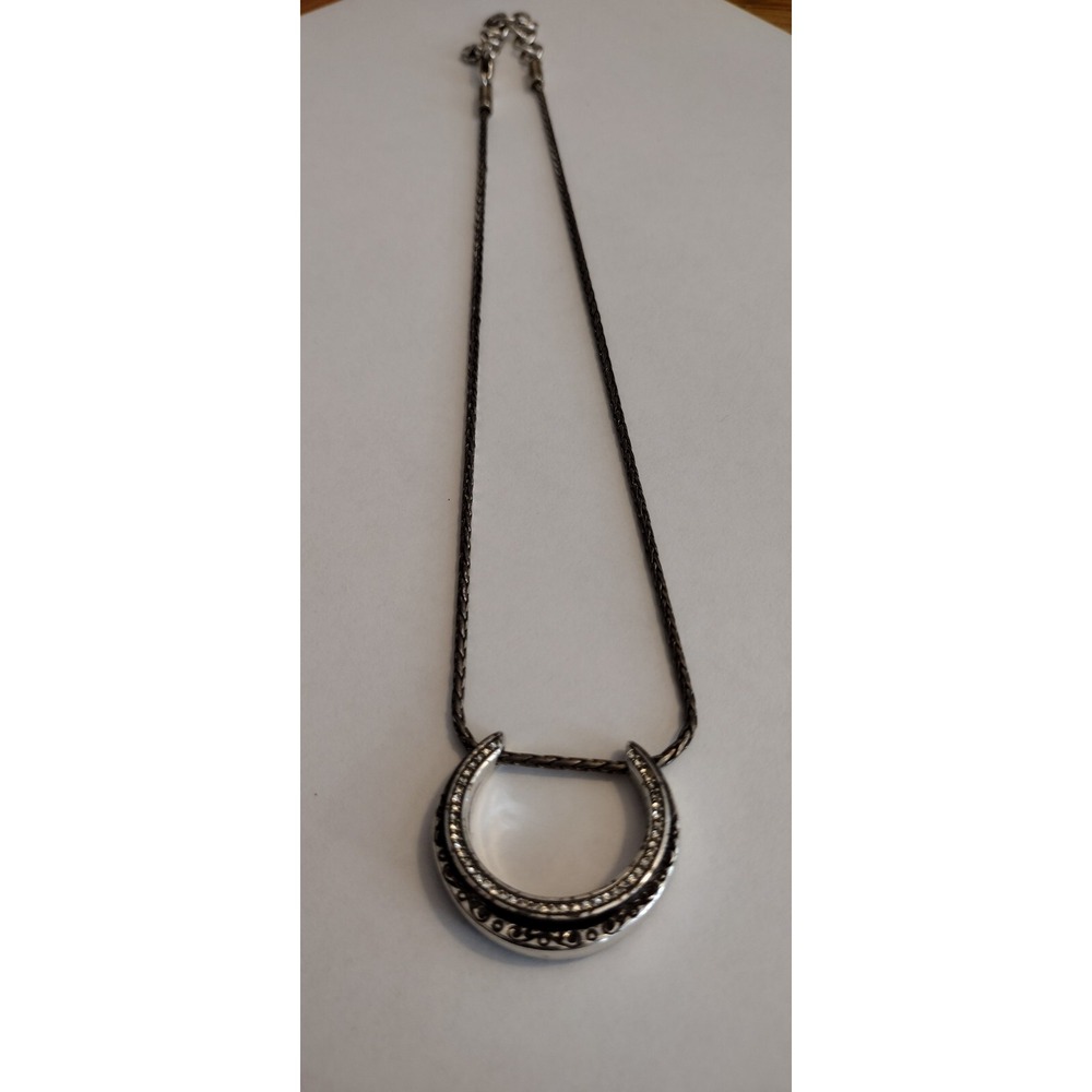 Brighton Necklace Pave Crescent Moon or Horseshoe Silver Tone 16" Retired - EUC